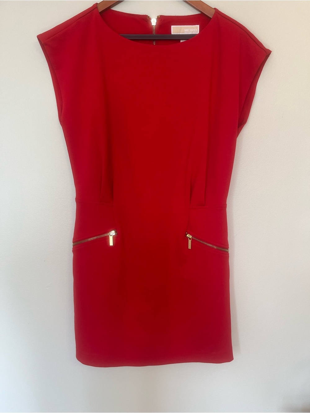 Michael Kors Red Mini Dress with Gold Zipper Details